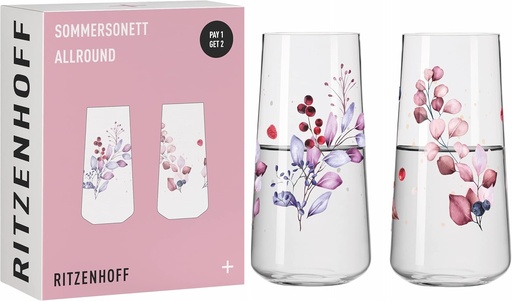 Ritzenhoff 6241001 Summer Sonett Set de 2 pahare universale cu model de fructe de pădure - Fabricat în Germania, roz, roșu, violet