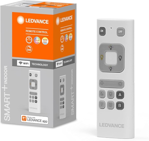 Telecomandă inteligentă LEDVANCE în alb, telecomandă WiFi pentru schimbarea culorilor, pornirea/oprirea produselor și reglarea luminii, 32g, 41mm x 120mm, 2xAAA, control al culorilor RGBW