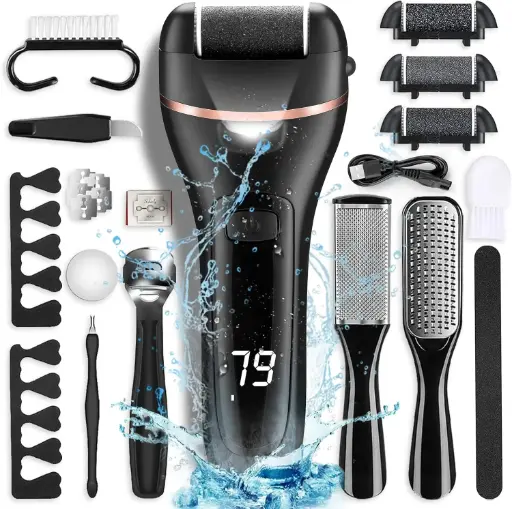 Aparat electric de indepartare a bataturilor pentru picioare cu 3 capete cu role, reincarcabil cu 2 viteze, kit profesional pentru pedichiura, pila impermeabila pentru scrubber de picioare, instrumente de pedichiura, ingrijirea picioarelor pentru piele uscata, crapata si moarta Electric Callus Remover