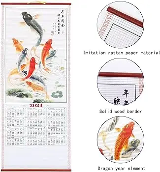 Calendar de perete chinezesc derulabil pentru scoala, acasa, birou, cadouri de noroc si prosperitate