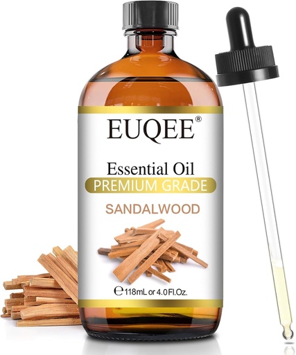 Ulei esential de lemn de santal EUQEE (118 ml) cu pipeta de sticla, excelent pentru difuzoare, sapunuri si lumanari