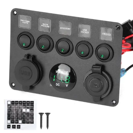 Panou comutator LED 5 Gang cu voltmetru digital, Fokelyi