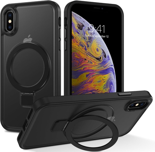 Carcasa magnetica  pentru iPhone Xs Max cu inel [compatibila cu Magsafe], husa de protectie completa, subtire, rezistenta la socuri, cu suport, pentru Apple iPhone Xs Max 6.5"