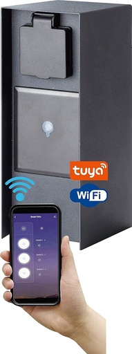 Priza inteligenta de gradina BOLD Orio (coloana de alimentare) cu 3 prize, antracit (Smart Home | WiFi | iOS si Android | Coloana de alimentare exterioara IP44 | 3680 wati | 23x12x8,5 cm | Instalare usoara)