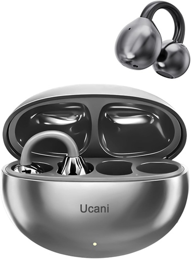 Casti wireless Ucani, casti sport cu clipsare deschisa, drivere de 12 mm cu apeluri ENC clare, IPX5, Bluetooth 5.4, compatibile cu iOS si Android, 30 de ore de redare (negru stralucitor)