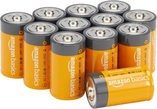 Baterii alcaline tip D Amazon Basics (monocele), 1,5 V, durata de valabilitate 5 ani, 12 bucati