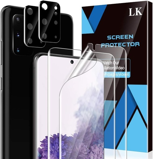 Set de 4 folii de protectie pentru ecran LK compatibile cu Samsung Galaxy S20 Plus/S20+ (6,7 inci), include 2 folii de protectie pentru ecran TPU si 2 folii de protectie pentru camera spate, protectie dubla