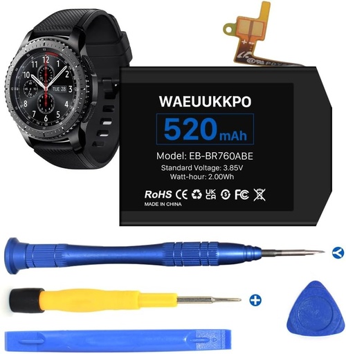 WAEUUKKPO Baterie [520mAh] pentru Samsung Gear S3 Frontier SM-R760 si Gear S3 Classic, 3.85V Baterie de schimb pentru SM-R760, R770, R765 EB-BR760ABE GH43-04699A