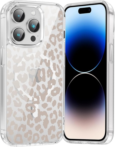 Husa magnetica Saqmkil pentru iPhone 13 Pro 6.1", compatibila cu MagSafe, transparenta, model estetic de leopard pentru fete, husa de protectie transparenta din silicon moale, rezistenta la socuri, 02