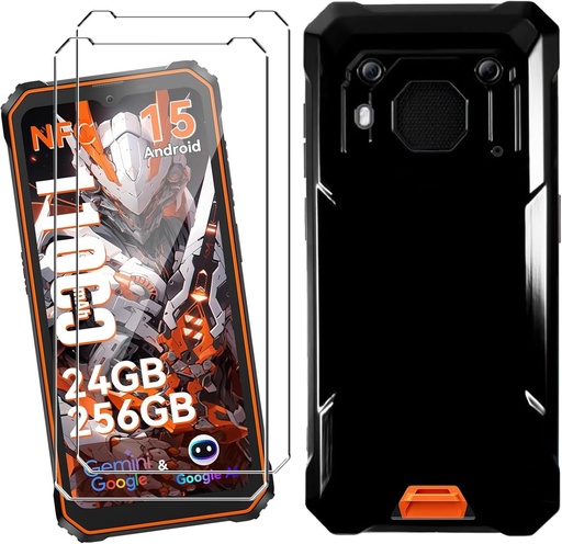 HuiYouMY Husa de telefon compatibila cu Blackview BV6200/BV6200 Pro/BV6200 Plus, husa neagra cu 2 folii de protectie din sticla securizata, husa de protectie moale neagra, husa de protectie puternica din silicon TPU (6,56")