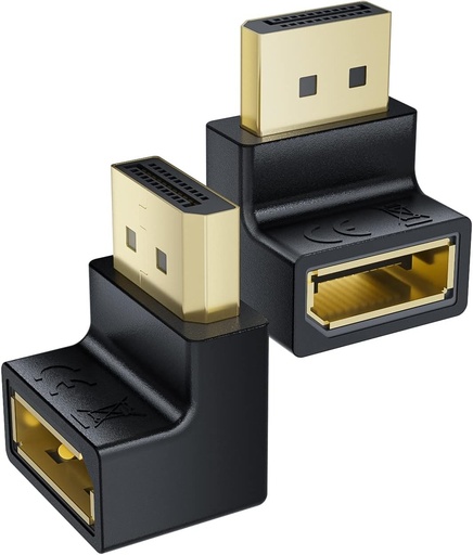 Adaptor BolAAzuL DisplayPort 1.4, convertor DP de 90 de grade sus si jos, adaptor cablu DP DisplayPort unghi drept 8K/60 Hz 4K/144Hz DP 1.2 compatibil, extensie DP mascul-femela, pachet de 2