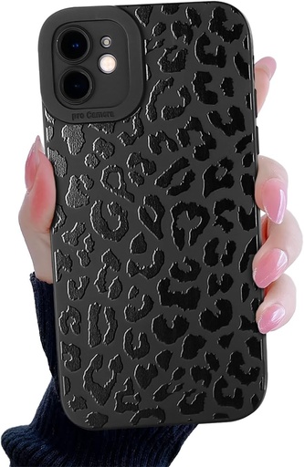 Compatibila cu iPhone 13 Pro Max, carcasa neagra cu model leopard si ghepard dragut, pentru femei si fete, profil subtire si moale din TPU, design antiderapant, rezistent la socuri si protectie pentru fete.