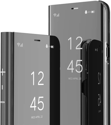 Husa IMEIKONST compatibila cu Samsung Galaxy Z Fold 4, design Smart View Mirror, suport pentru machiaj, husa de protectie din piele + PC cu clapa pentru Samsung Z Fold 4. Oglinda cu clapa: Negru QH