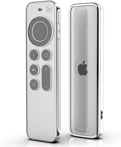 Carcasa de protectie moale din TPU pentru telecomanda, compatibila cu Apple TV 4k 2021, protectie impotriva zgarieturilor si caderilor, transparenta, cu margine argintie (transparenta)
