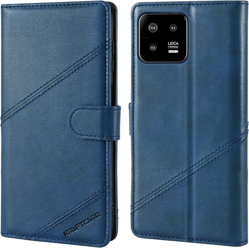 KRAFTCARE Husa de telefon pentru Xiaomi 13 Pro [Slot pentru card] [Functie de suport] Husa din piele cu clapa, rezistenta la socuri, tip biblioteca pentru Xiaomi 13 Pro, albastra