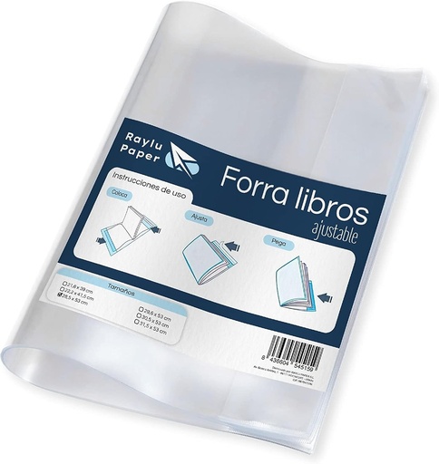 RAYLU PAPER - Coperta de carte reglabila cu banda adeziva, coperta autoadeziva in forma de carte fabricata din PVC durabil de 130 microni, instalare usoara si rapida (28,2 x 53)