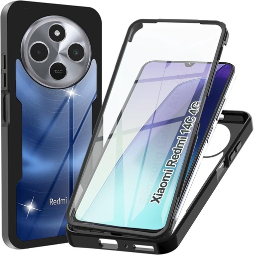 Husa WeiCase pentru Xiaomi Redmi 14c 5G/4G / Poco C75 / Redmi A4, Husa Transparenta cu Protector de Ecran, Protectie Duala 360 de Grade, Rezistenta la Socuri, Carcasa Completa din Silicon pentru Redmi 14c 4G, Negru