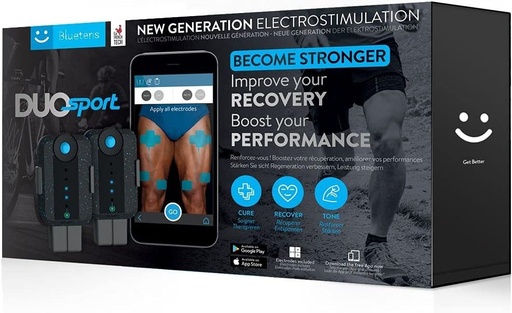 Electrostimulator EMS conectat wireless Bluetens Duo Sport, dispozitiv de stimulare musculara si ameliorare a durerii, intarire musculara, recuperare, negru