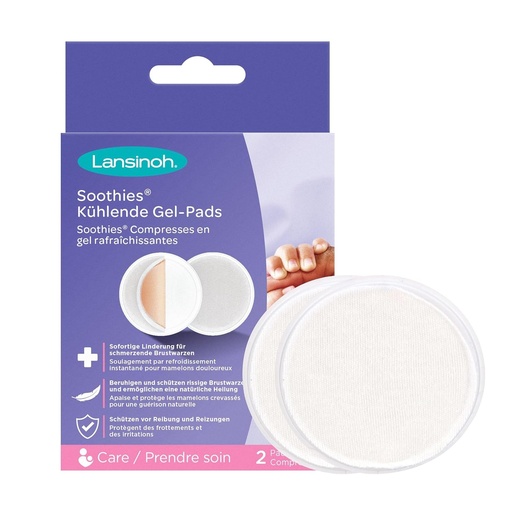 Absorbante racoritoare cu hidrogel Lansinoh Soothies - Pachet de 2 - Calmeaza si protejeaza mameloanele dureroase, crapate si inflamate - Promoveaza vindecarea naturala - Reutilizabile pana la 72 de ore
