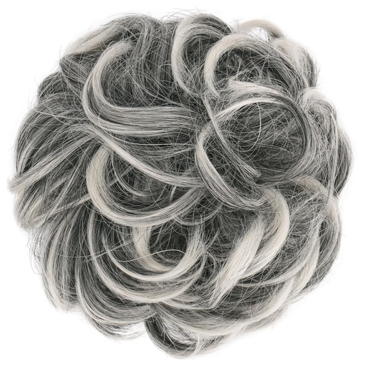 Extensie de coc FESHFEN, peruca gri, ondulata, naturala, sintetica, coc fals elastic pentru femei, 42g gri cu fire albe