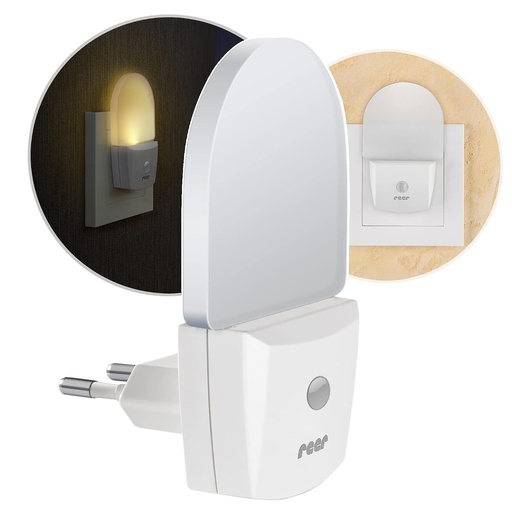 Lampa de noapte Reer NightGuide pentru priza - cu senzor de amurg - lumina de orientare in intuneric, 1 bucata, alba