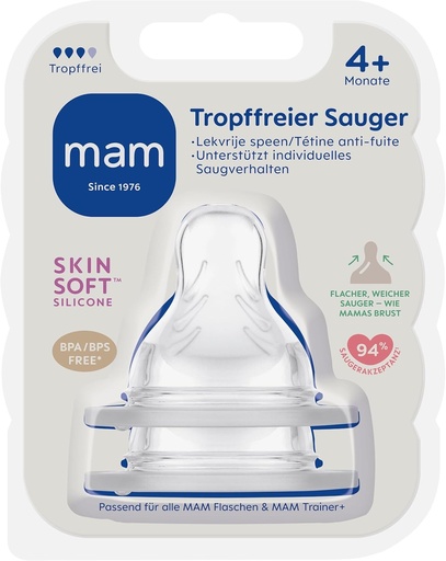 Tetine MAM anti-scurgeri, pachet dublu, tetine pentru biberon (debit rapid si anti-scurgeri), tetina racoritoare potrivita pentru biberoane/bebe de alergat, de la 4+ luni