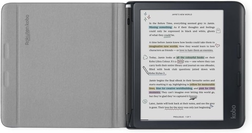 Husa tip stilou pentru Kobo Libra Colour | Negru | Tehnologie Sleep/Wake | Suport integrat cu 2 pozitii | Piele vegana | Compatibila cu eReader-ul Kobo Libra Colour de 7"