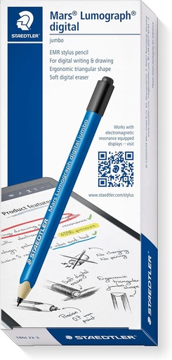 Stylus Staedtler Mars digital Jumbo 180J 22. Stylus EMR cu radiera digitala moale. Stylus pentru scriere digitala, desen si stergere pe ecrane tactile EMR (4.096 niveluri de presiune, varf de 0,7 mm)