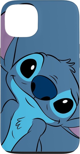 Carcasa iPhone 13 Disney Lilo and Stitch cu o fata draguta a lui Stitch, gri ardezie