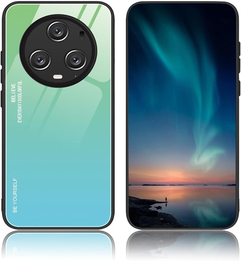 Carcasa BORYA pentru Honor Magic 5 Pro (Magic5 Pro), ultra subtire, moale, din silicon TPU, rezistenta la socuri, eleganta, cu aspect de sticla securizata 9H, cu gradient colorat, verde Aurora