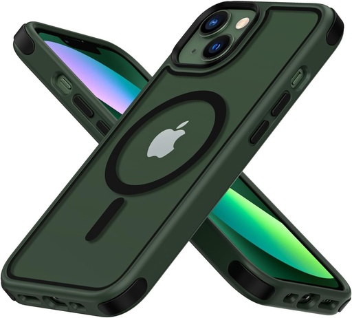Carcasa magnetica transparenta MobNano hibrida pentru iPhone 13/14 [compatibila cu MagSafe], rezistenta la socuri, transparenta, magnetica, puternica, din silicon pentru iPhone 13/14 - verde/negru