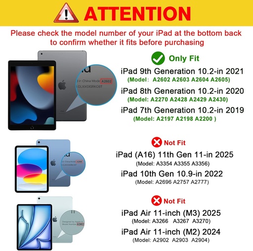 Husa ProCase pentru iPad a 9-a/a 8-a/a 7-a generatie 10,2 inch 2021 2020 2019, husa de protectie inteligenta compatibila cu iPad 9/8/7 - Albastru cer