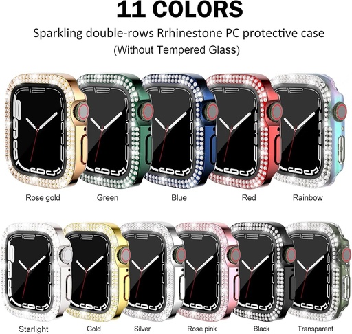 DEALELE [Pachet de 2] Carcasa din sticla securizata compatibila cu Apple Watch Ultra 2 / Ultra (46 mm), carcasa de protectie cu diamant cu sclipici si folie de protectie pentru ecran din sticla securizata (46 mm, negru + transparent)