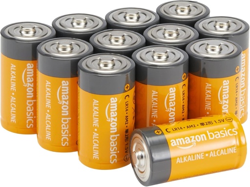Baterii alcaline de uz general Amazon Basics tip C (celule pentru bebelusi), 1,5 V, durata de valabilitate 5 ani, pachet de 12