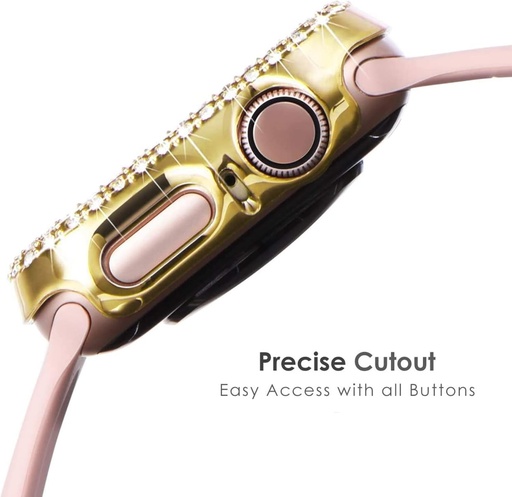 DEALELE [2-Pack] Carcasa de ceas compatibila cu Apple Watch Ultra 2 / Ultra 49mm, sclipici cu 2 randuri de diamant, protectie pentru bara de protectie, inlocuire (49mm, auriu+transparent)