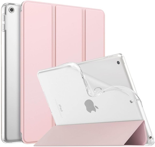 Husa MoKo compatibila cu noul iPad generatie 9/8/7 (2021/2020/2019), husa pentru iPad 10,2 inch cu suport, capac spate mat translucid TPU cu functie automata de activare/dezactivare, roz deschis