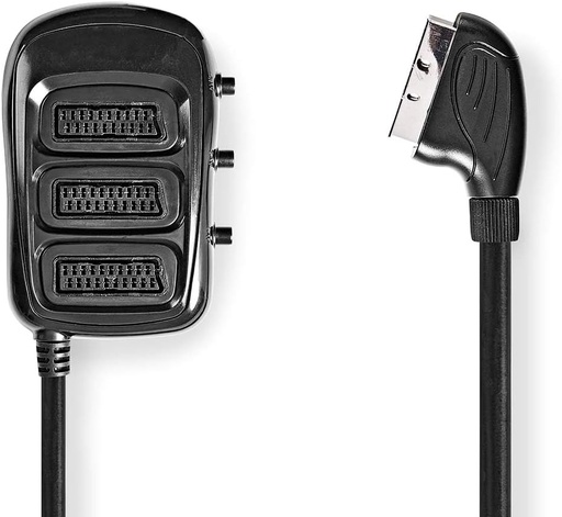 Cutie de comutare SCART - Mufa SCART - 3x mufa SCART - Nichelat - Rezolutie maxima: 800x480 - 0,50 m - Rotunda - PVC - Neagra - Cutie