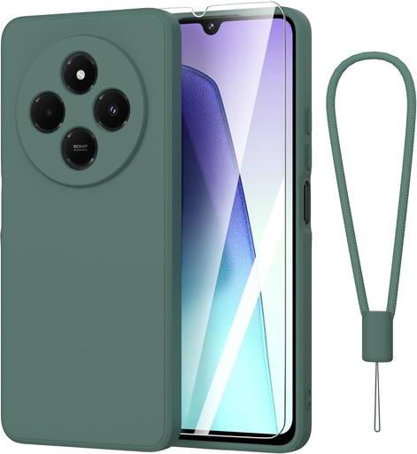 Husa Fyriswho pentru Xiaomi Redmi 14C 4G + 1 folie de protectie din sticla securizata, husa subtire si moale din silicon pentru Redmi 14C, husa de protectie rezistenta la zgarieturi pentru Xiaomi Redmi 14C 4G (6,88") - Verde inchis