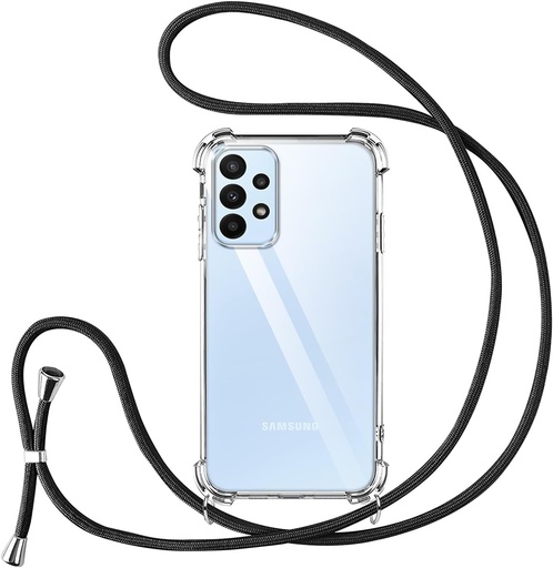 Carcasa colier Vauki pentru Samsung Galaxy A23 5G cu snur, husa de protectie transparenta din silicon TPU+PC cu curea reglabila si lant pentru Samsung A23 5G, violet