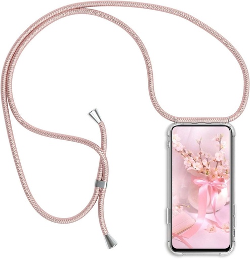 XTCASE Husa de telefon compatibila cu iPhone 12 Mini, husa de telefon cu curea, husa de protectie transparenta, rezistenta la socuri - snur cu husa pentru purtare in jurul gatului, auriu roz