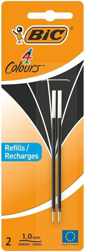 Rezerve pentru pix BIC 4 Colours, negru, pachet de 2, cerneala rezistenta la documente, diametru bila 1,0 mm, latime linie 0,4 mm